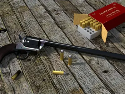 Colt Buntline Special Revolver with Ammo Low-poly 3D model