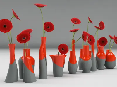 Vases with daisy Free 3D model