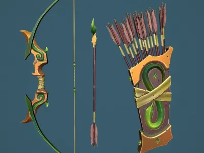 Snake bow and quiver Low-poly 3D model