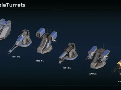 Scifi Modular Turrets Low-poly 3D model