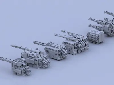 Sci-Fi Gunner Gun Turret Spaceship Military Ship Pack 3D model