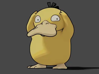 Psyduck blender 2D rrendering Low-poly 3D model