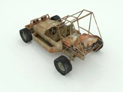 Rusted postapocalyptic buggy Low-poly 3D model