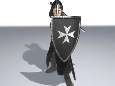 Knight Hospitaller rigged animated game ready PBR  Low-poly 3D model
