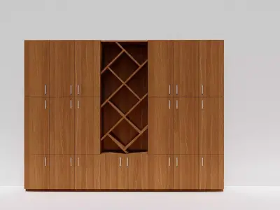 Wooden Cabinet with Wine Rack - Modern Furniture 3D Model 3D model