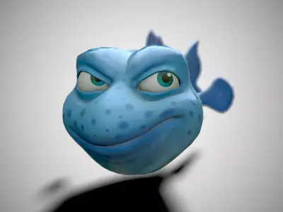 Blue cartoon fish Low-poly 3D model