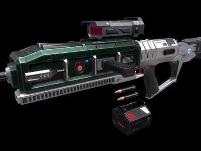 Scifi Heavy Machine Gun Magazine Bullets Triger Eject Button Low-poly 3D model