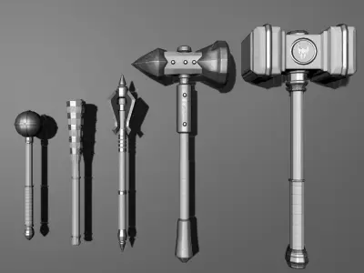 5 Blunt Weapon Package Low-poly 3D model