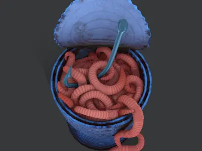 Can of worms with fishing hook prop Low-poly 3D model