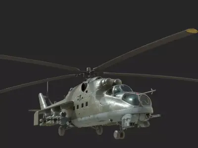 4 coatings of Russian Mi24V Hind Gunship attack helicopter Low-poly 3D model