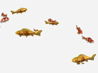Animated Low Poly Art Flock Carp Koi Fish Low-poly 3D model