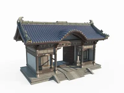 Ancient Asian architecture gatehouses 3D model