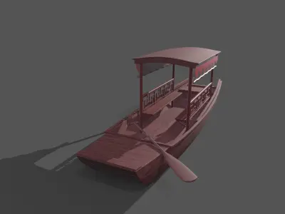 wooden boat Low-poly 3D model