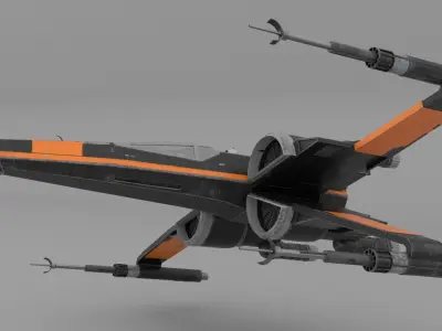 Star Wars Black T70 X Wing Starfighter and BB8 rigged 3D model