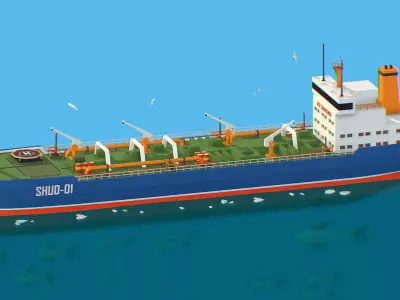 Boat Ship Oil Tanker in ocean Low-poly 3D model
