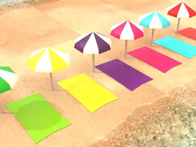 Beach umbrellas Low-poly 3D model