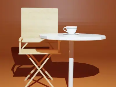 Table-Chair Set with Coffee-Cup Free 3D model