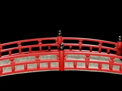 Japanese red bridge Free low-poly 3D model