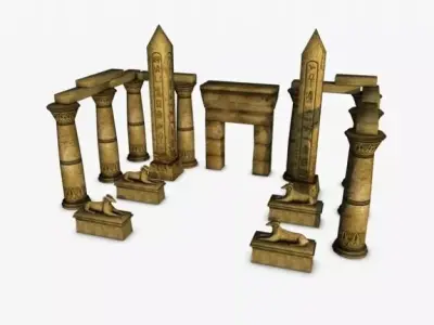Egyptian temple entrance elements 3D model