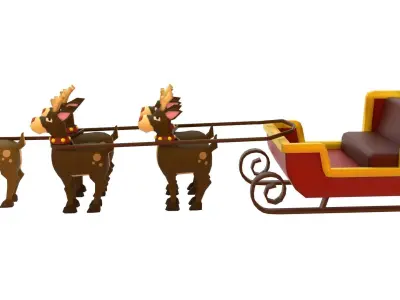 Christmas sleigh with deers Low-poly 3D model