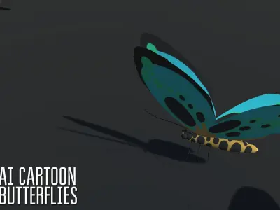 AI cartoon butterflies Unity Low-poly 3D model