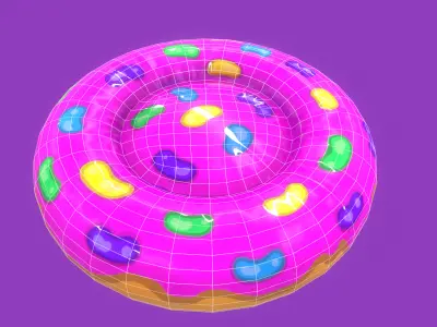 Stylized Crimson Donut Pet Bed-Cartoon 3 D model-Dogs and Cats Free low-poly 3D model
