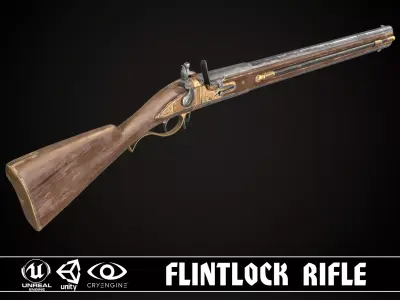 Double-barreled Flintlock Rifle Classic Low-poly 3D model