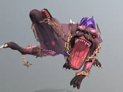 HYBRID Monster Double Head Hyena Dog Jump Attack 3D model