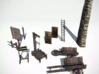 10 Medieval Props Collection for Games Low-poly 3D model