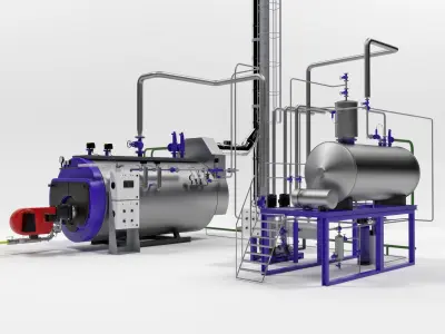 Steam boiler plant with equipment 3D model