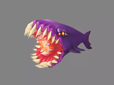 Cartoon Purple Fish Demon - Whale Monster Low-poly 3D model