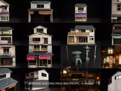 JAPANESE BUILDING PACK AND PROPS 3D Model Collection