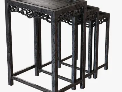 Chinese Black Lacquered Nest of Three Side Tables 3D model