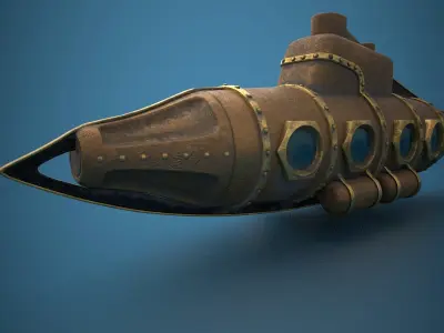 Submarine Steampunk PBR low poly Low-poly 3D model