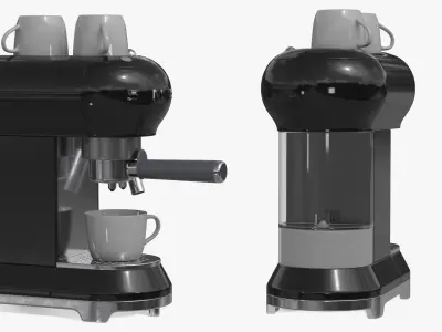 Smeg Espresso Coffee Machine Black with Coffee and Two Cups 3D model