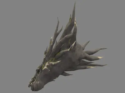 Evil dragon head stone sculpture Low-poly 3D model