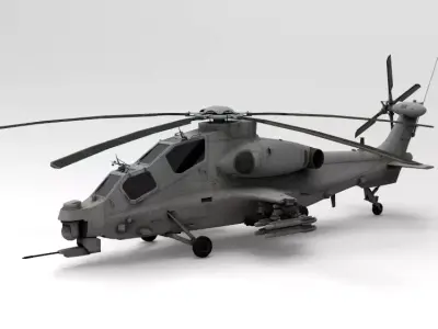 Low Poly Attack Helicopter WZ-10 3D Model Low-poly 3D model
