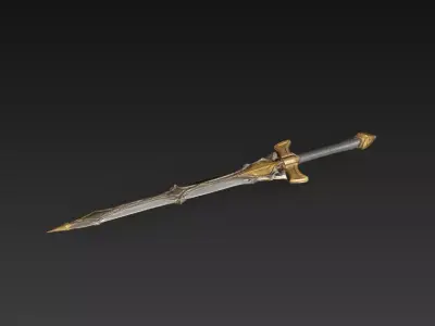 Heavy Fantasy Battle Sword - Low Poly Stylized 3D Weapon Low-poly 3D model