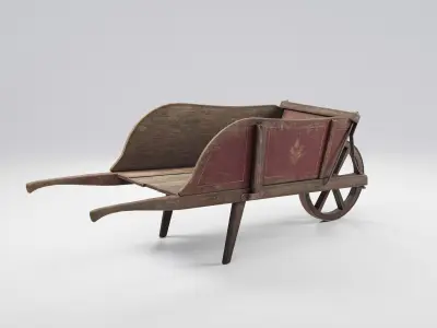 Antique wooden wheelbarrow Free low-poly 3D model