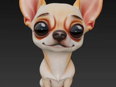 Chihuahua Puppy Dog Realistic 3D Model - Low Poly Realistic Low-poly 3D model