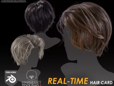 Real Time Hair Card Female Hairstyle part 13 Low-poly 3D model