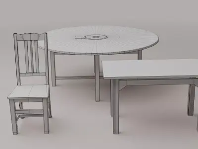 Wooden Round Table and Chair Dining Room Furniture 3D model
