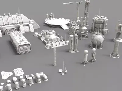 sci fi industrial objects 3D model