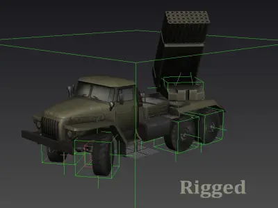 BM-21 military rocket launcher Low-poly 3D model