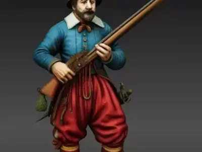 Medieval rifleman European Soldier 3D model