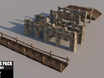 Old Wooden Bridges Pack Low-poly 3D model