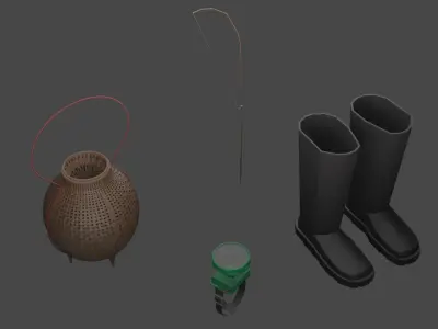 Low-poly local thailand farmer fishing equipment model Low-poly 3D model