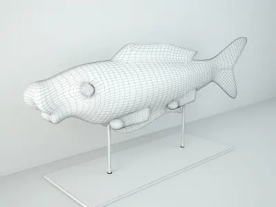 Hand-Carved Painted Fish Figurine 3D model