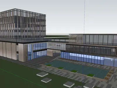 Modern commercial street Low-poly 3D model