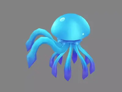 Cartoon blue jellyfish monster Low-poly 3D model